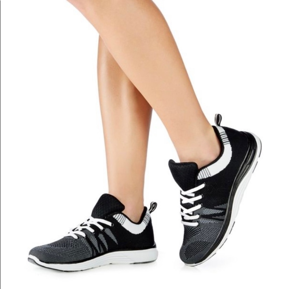 Anne Klein Sport Lace-Up Black/White Knit Sneaker